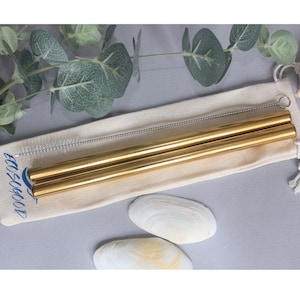 Large Gold Steel Straw  / Straw Set with Bag & Cleaner Bubble Tea / Smoothie / Milkshake / Boba Eco Friendly Picnic Travel Metal