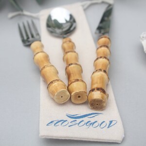 Bamboo & Steel Cutlery Set Eco Friendly Picnic Travel Enviromentally Friendly Lunch Office Gift EcosoGood image 10