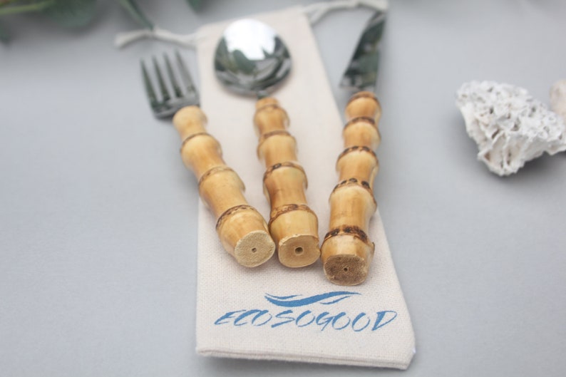 Bamboo & Steel Cutlery Set Eco Friendly Picnic Travel Enviromentally Friendly Lunch Office Gift EcosoGood image 10