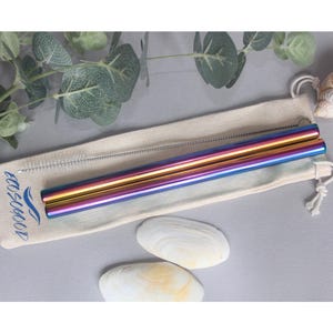 Large Rainbow Steel Straw  / Straws Set with Bag & Cleaner iridescent EcosoGood Bubble Tea / Smoothie / Milkshake / Boba Eco Friendly Metal