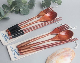 Eco Friendly Wooden Bamboo Cutlery Set Picnic Travel Enviromentally Friendly Lunch Gift Office Picnic Spoon Fork Chopsticks