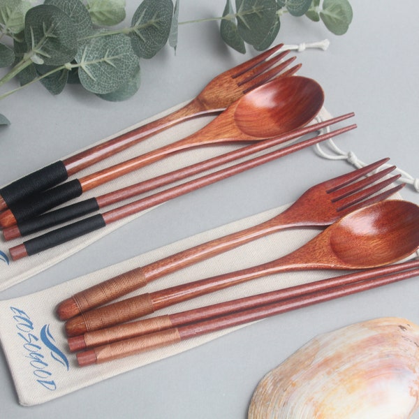 Eco Friendly Wooden Bamboo Cutlery Set Picnic Travel Enviromentally Friendly Lunch Gift Office Picnic Spoon Fork Chopsticks