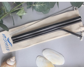 Black Stainless Steel Straw Set with Pouch, Travel Office Student Gift, Reusable Eco Friendly