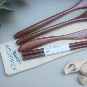 Wooden Bamboo Cutlery Set in Pouch Portable Reusable Picnic Travel Enviromentally Eco Friendly Lunch Office Gift image 6