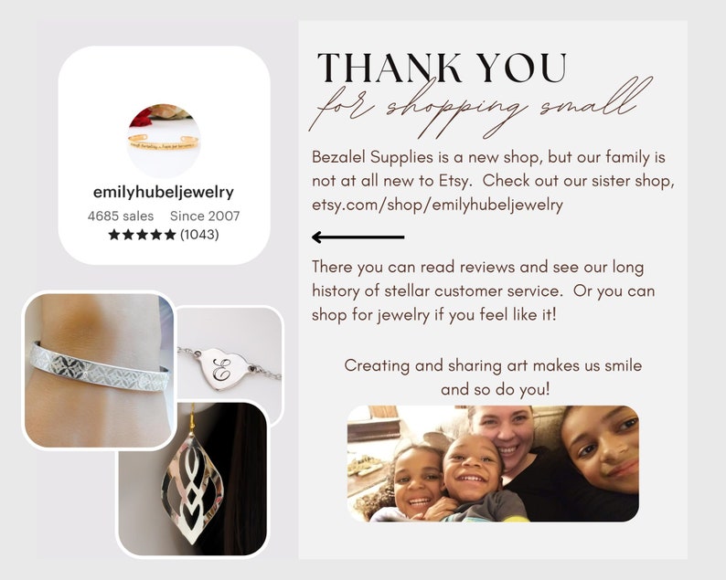May include: An Etsy shop advertisement featuring jewelry. The image includes a shop logo, product photos of bracelets and earrings, and text that reads "THANK YOU for shopping small." The shop has 4685 sales since 2007.