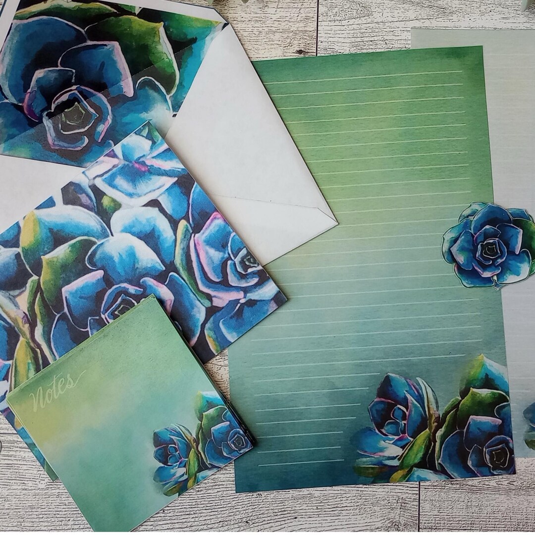 Printable Stationery Set Hand Painted Watercolor Succulent Paper ...