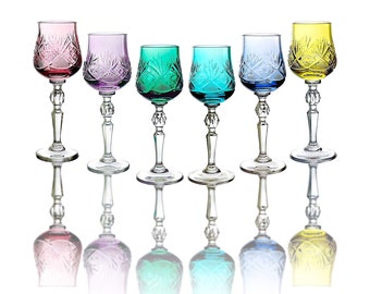 Crystal Glass Set of 6 Vodka Cordial Liqueur Sherry 2 oz Gold Greek Key Design