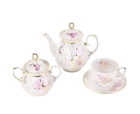 Tee Tee Sonne Porzellan China Feines Set, Set, Stk Blumen Dobrush 14-teilig der Elegantes Bone DB0-0034 14