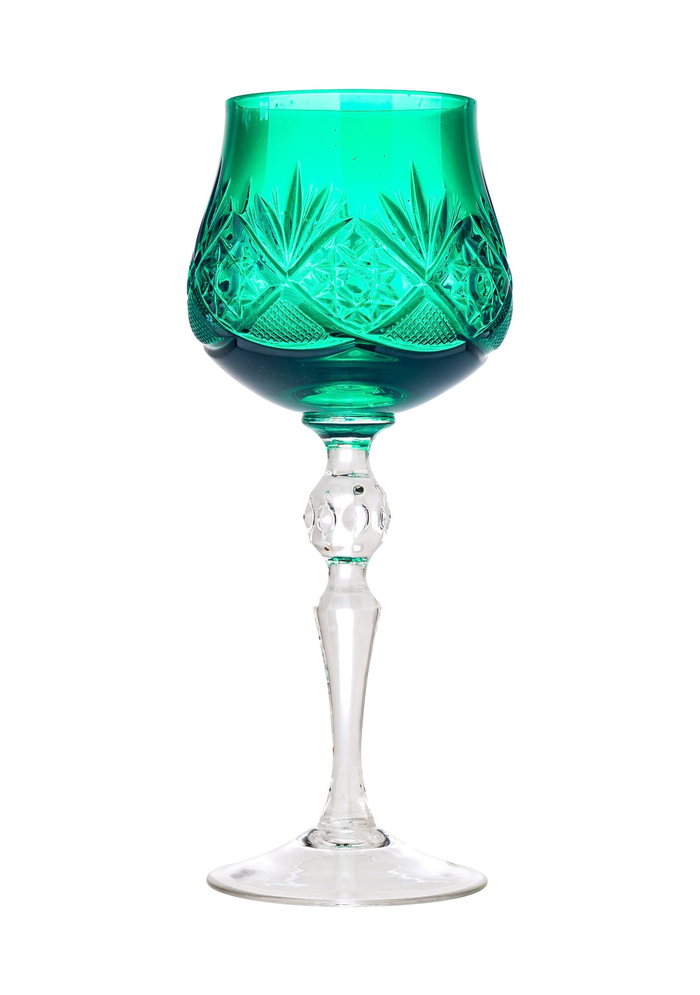 Neman 250ml/8.5oz Handmade 24%-Lead Crystal Crystal Wine Glass, Green Color  Stemmed Wine Glass, Set of 6