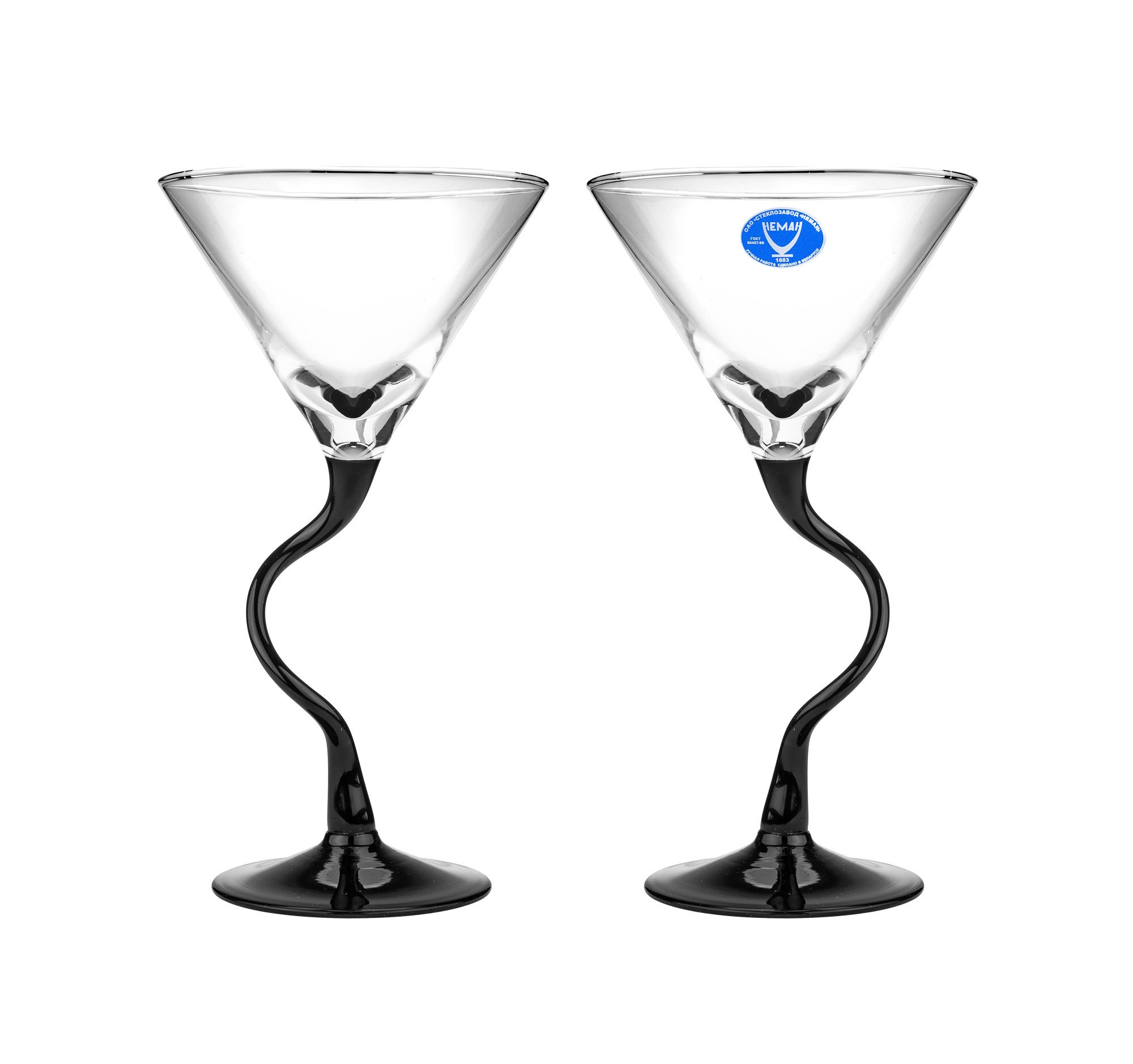 Neman 6.5 oz HandMade Glass Black Curved Stem Martini Etsy