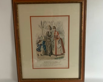 Antique Le Moniteur de la Mode Victorian Fashion Framed Lithograph ca. 1886