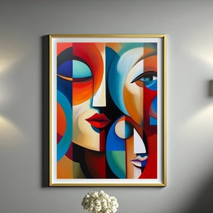 Pintura de rostros abstractos, arte abstracto figurativo, impresión de rostros abstractos, descarga de arte abstracto de rostros de mujer, ideas de regalo para amantes del arte