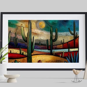 Decoración de pared con paisaje del desierto de Arizona. Arte mural con cactus saguaro. Lámina artística del desierto de Arizona y Nuevo México. Decoración del hogar del suroeste. Arte imprimible.