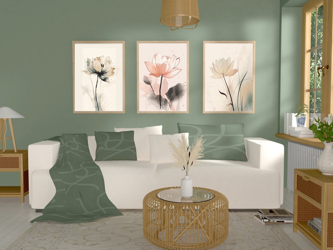 Watercolor Lotus Art Prints, Set of 3 Floral Gallery Wall Art, Home ...