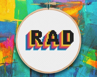 Rad Cross Stitch Pattern. Retro Cross Stitch,  Modern Cross Stitch, Lettering, Typography, Radical, PDF Pattern