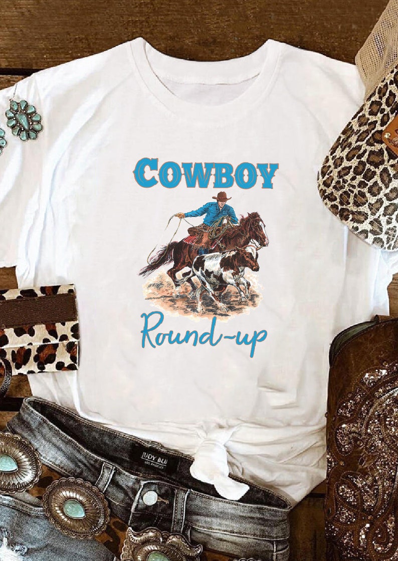 Cowboy Round-up Vintage Rodeo Print Rodeo Tee shirt Bella | Etsy