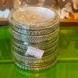Pretty Silver color oxidized metal bangle set size 2.6