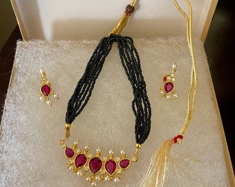 Maharashtrian Pink Tanmani Mangalsutra with Earrings