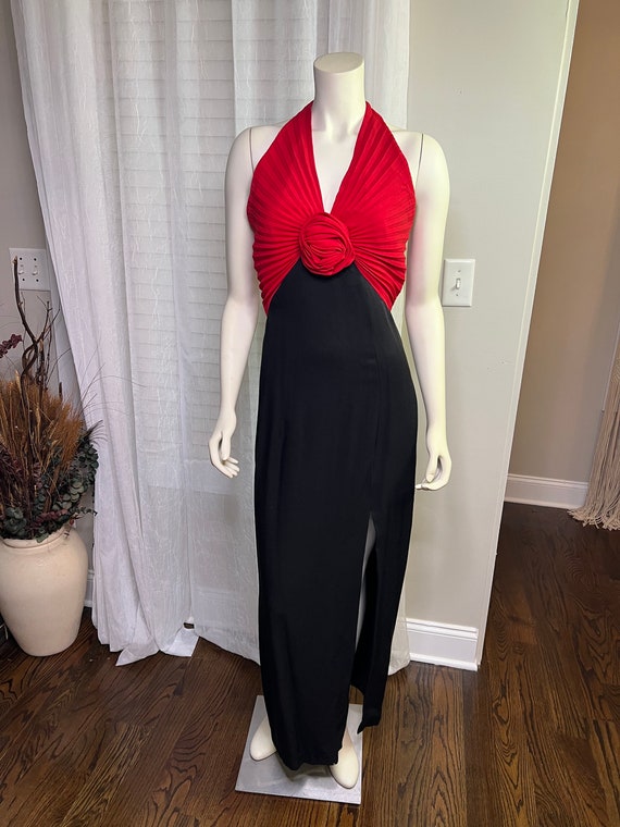 Vintage 1980’s Black And Red Halter Dress