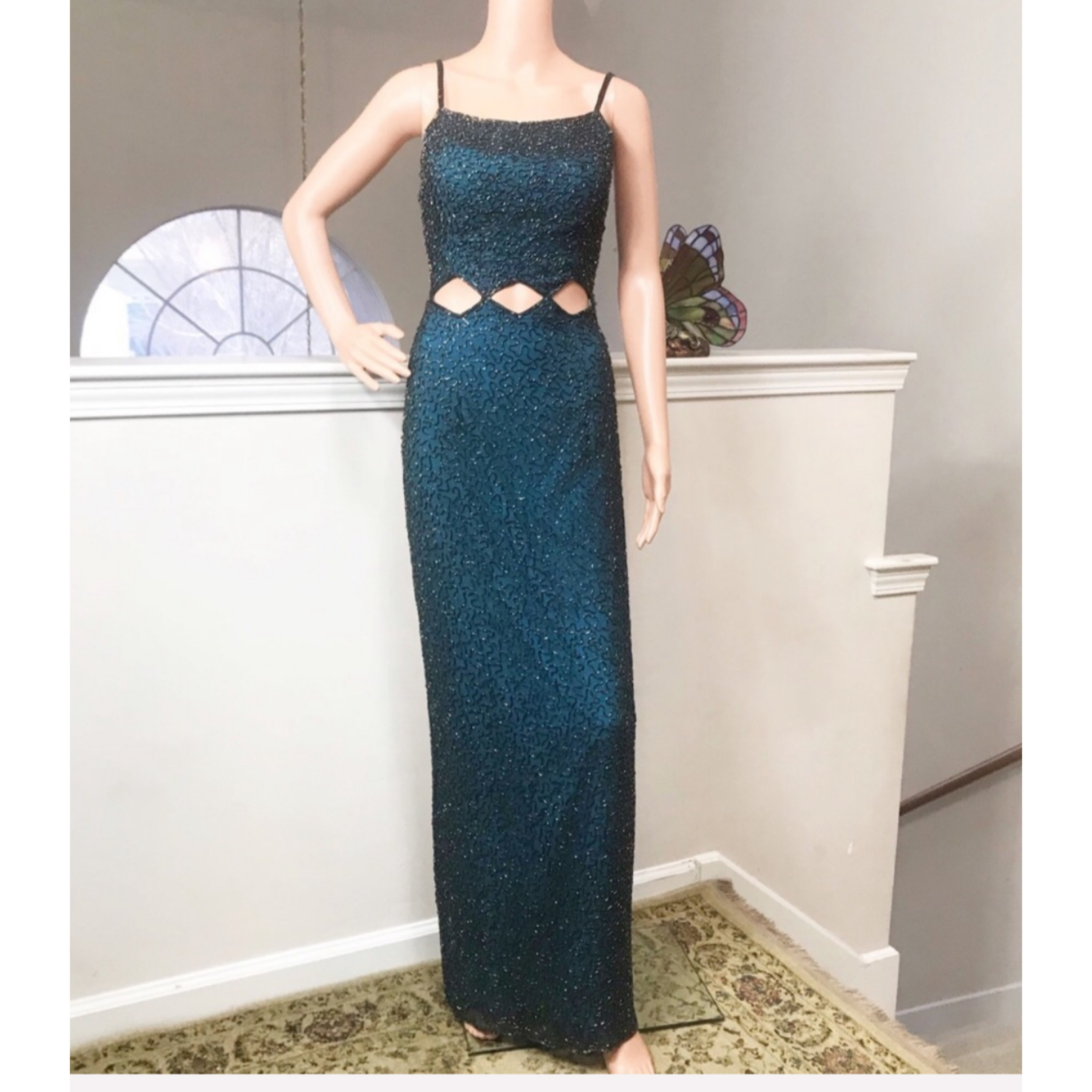andretta donatello beaded dress Vintage 80s-90s Andretta Donatello 100% Silk Fully Beaded Blue Gown Dress Size S