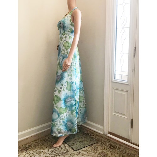 1970’s Flower Child shops Halter Dress, Beautiful Multi Blue Floral Print