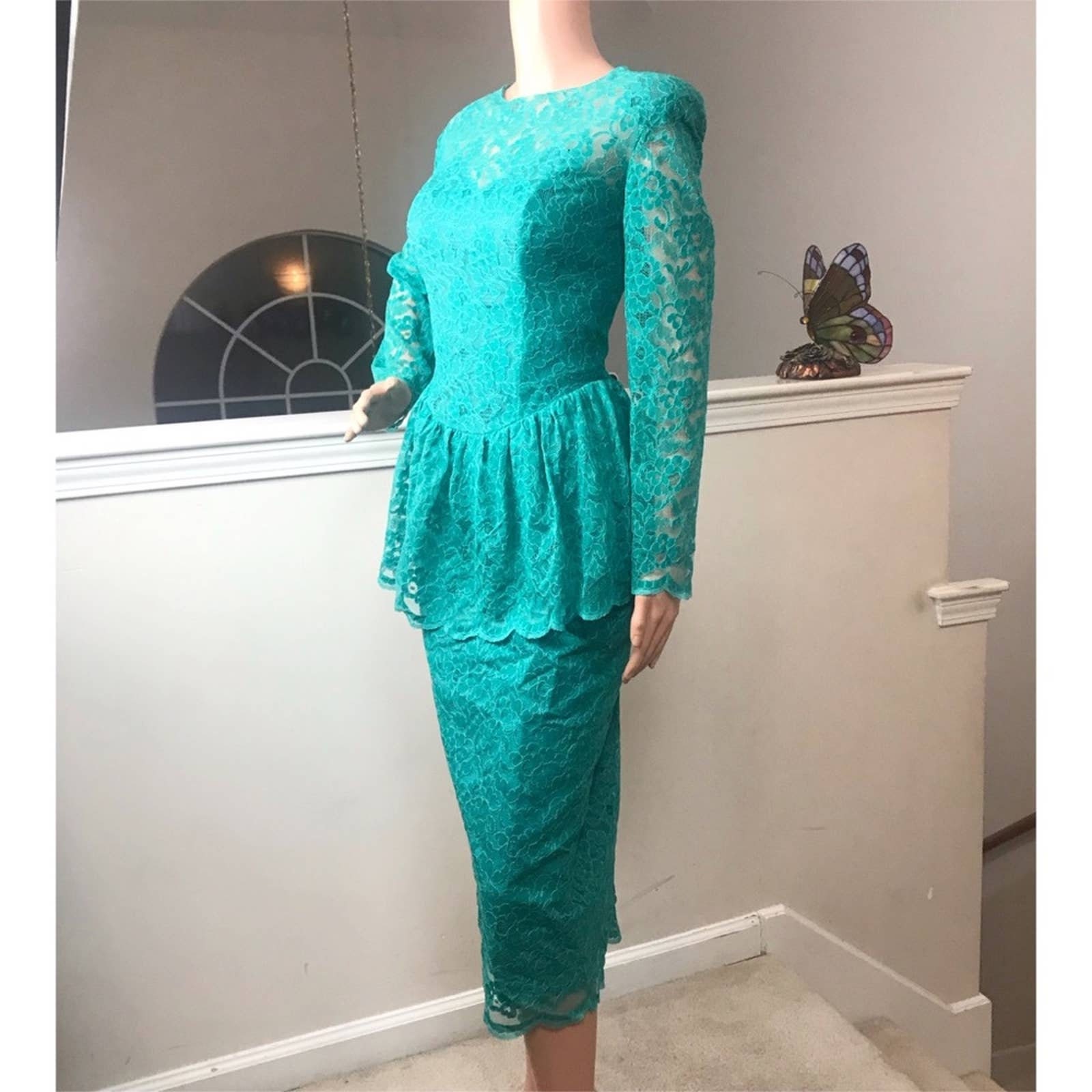 Vintage Green Lace Peplum Dress - Etsy Vintage Green Lace Peplum Dress - Etsy
