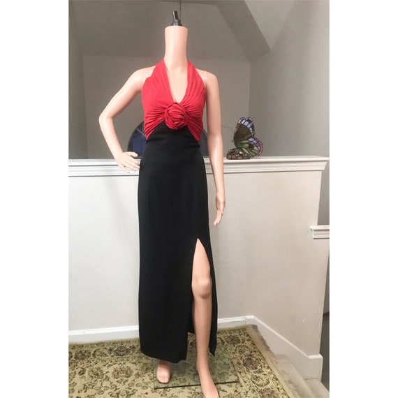 Vintage 1980’s Black And Red Halter Dress