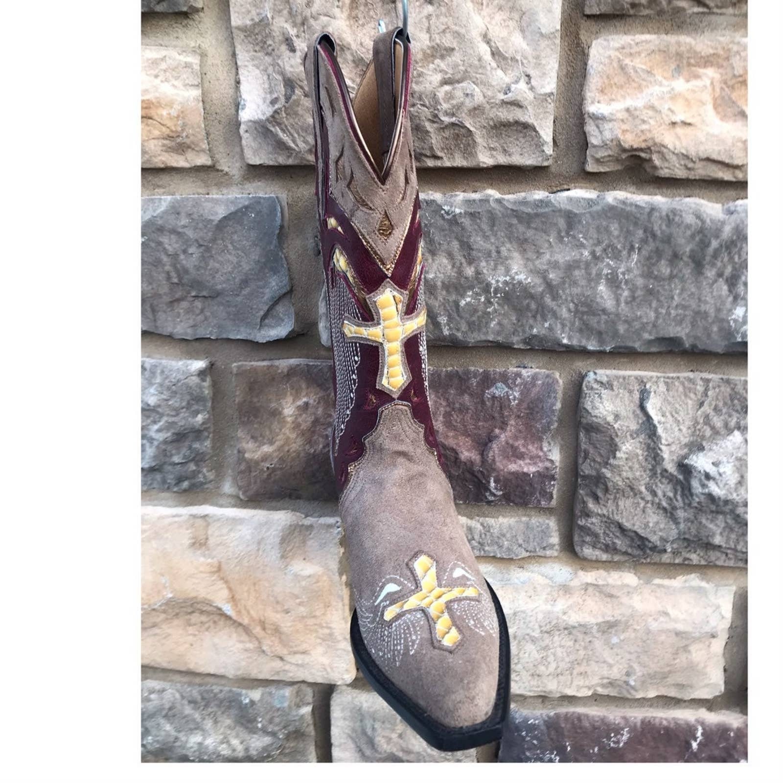 Bottes De Cowboy Sterling River - Western Uniques - Taille 7.5 B - Entièrement En Cuir - Très Décorées