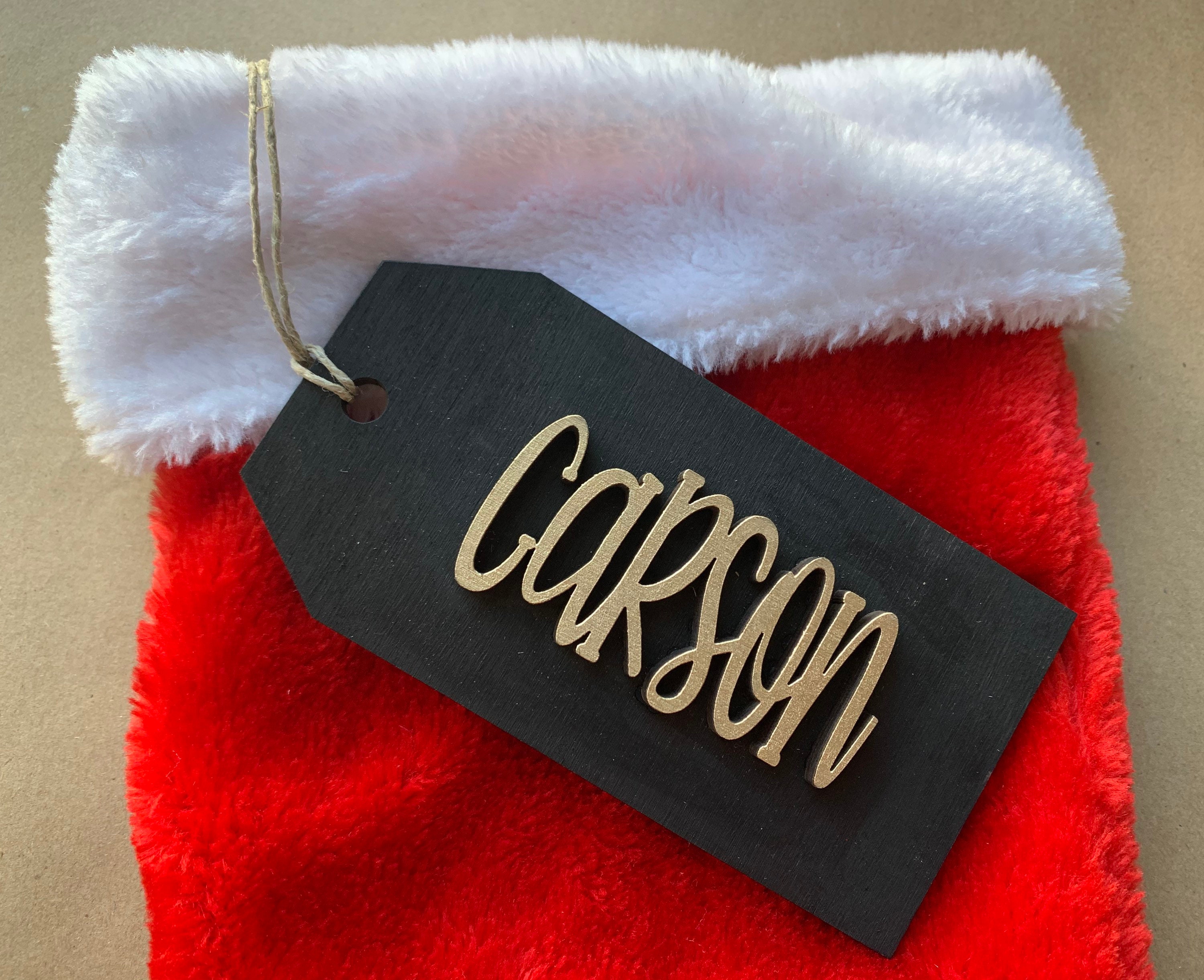 Big Christmas stocking name tag laser engraved personalized | Etsy