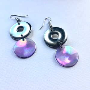 Silver and purple earrings, hoop earrings, statement earrings, boho earrings, minimalist earrings, upcycled earrings