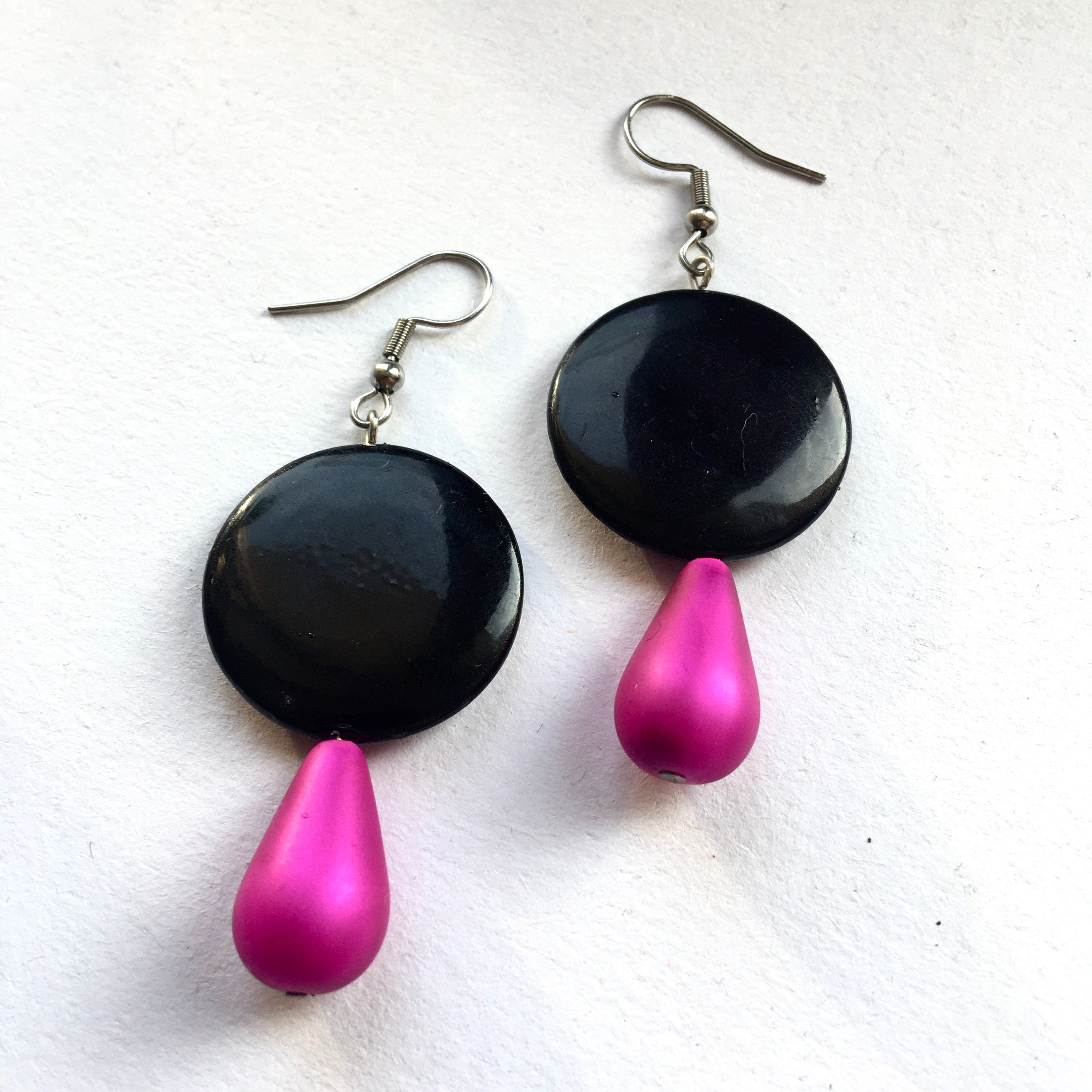 Black and Purple Earrings Round Stone Statement Earrings - Etsy UK