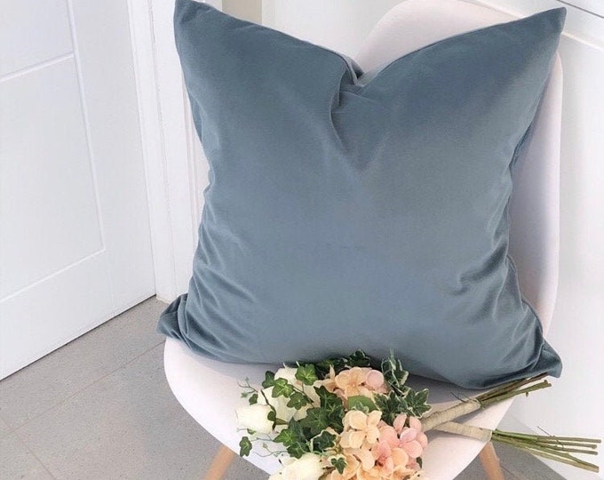 Luxury Dusty Blue Velvet Cushion Covers Set of 2 55x55cm Etsy