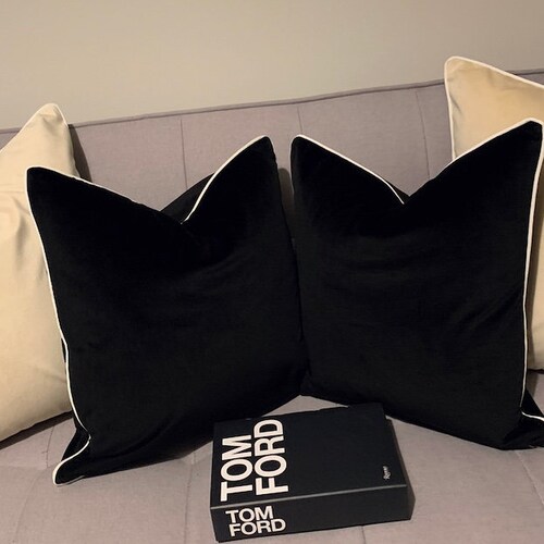 Set of Two Luxury Black Velvet Cushion Covers 45x45cm Etsy