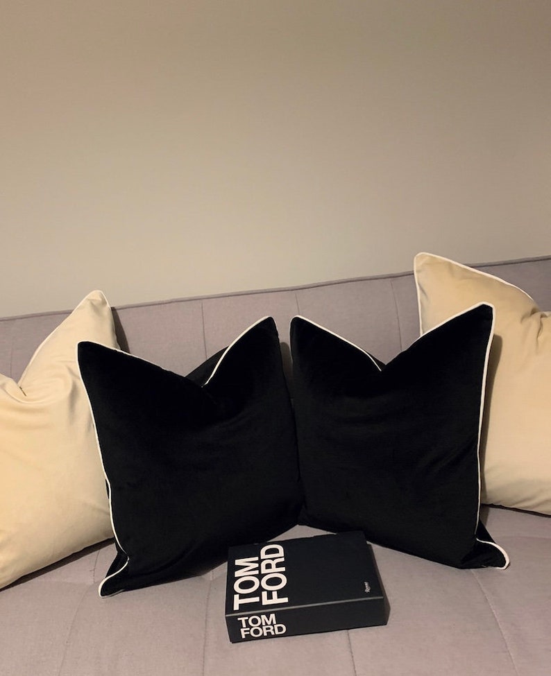 Set of Two Luxury Black Velvet Cushion Covers 45x45cm Etsy