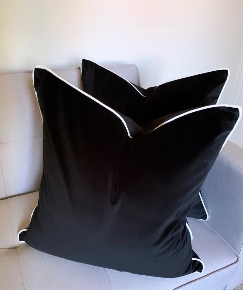 Set of 2 Luxury Black Velvet Cushion Covers 55x55cm Etsy