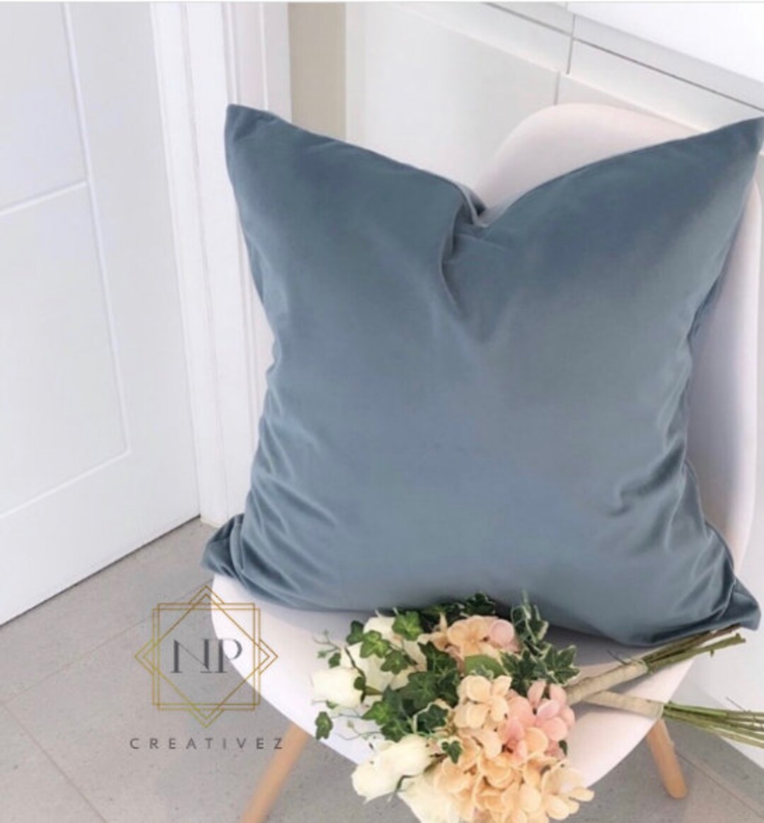 Set of 2 Luxury Dusky Blue Velvet Cushion Covers 45x45cm Etsy UK