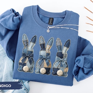 Faux Patchwork Bunny Sweatshirt, Vintage Cottagecore Easter Sweatshirt, Spring Floral Graphic Tee, Gift for Women, Grandmacore Easter