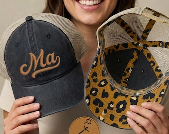 Embroidery Ma Mesh Back Cap Hat Gift for New Mama Mother's Day Gift Trendy Hat For Women Casual Baseball Cap Ma Embroidered Baseball Cap