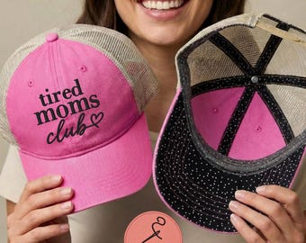 Embroidered Tired Moms Club Hat Mesh Back, hat Gift for New Mama, Mother's Day Gift, Funny Retro Embroidery Mama Mom Mommy Cap, Baseball Cap
