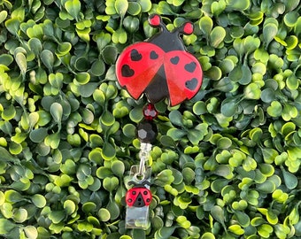 Ladybug Badge Reel: Glitter Resin Swivel Clip - Handmade