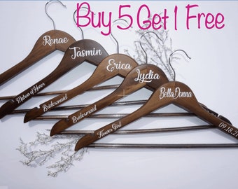 Natural Wood Bridesmaid Hanger Wedding Dress Hanger Personalized Wedding Hangers Set of 5