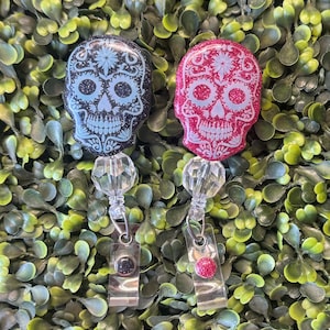 Sugar Skull Badge Reel, Badge Reel, Nursing Badge Reel, ID Holder