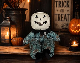 Halloween Pumpkin Man Doll: Candy Bucket Decoration