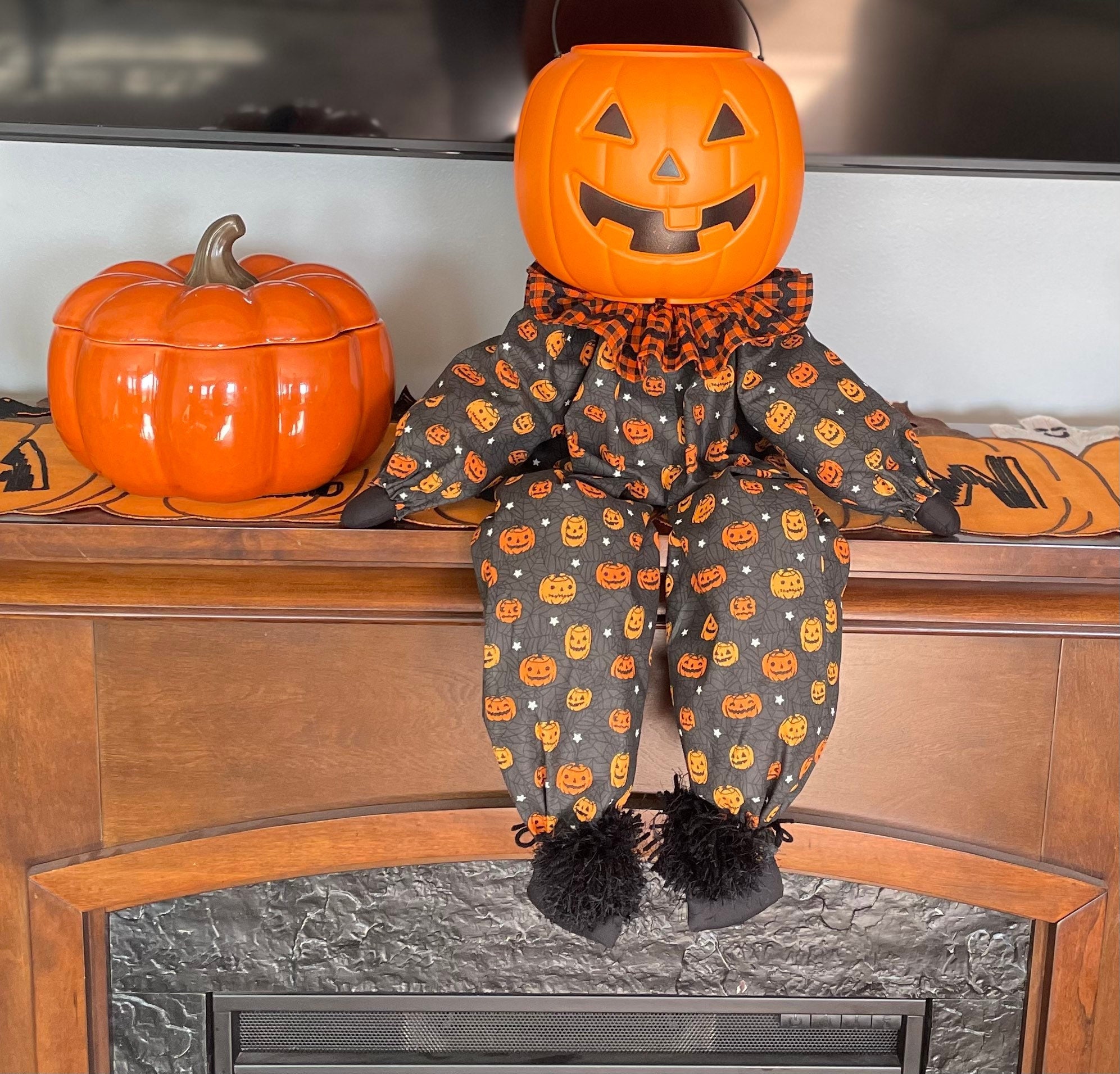 Halloween Pumpkin Man, Jack-O-Lantern Man, Halloween Doll, Halloween Decoration Decor, Trick-Or-Treat, Halloween Bucket, Candy Bucket