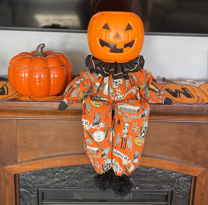 Halloween Pumpkin Man, Jack-O-Lantern Man, Halloween Doll, Halloween Decoration Decor, Trick-Or-Treat, Halloween Bucket, Candy Bucket image 1