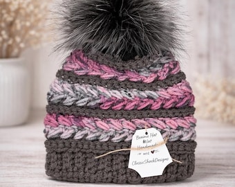 Handmade Crochet Beanie, Solid Grey and Colorful Stripes, Winter Hat, Crochet Hat, Adult & Kids Winter Beanie