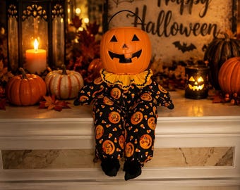 Halloween Pumpkin Man Doll: Candy Bucket Decoration