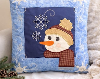 Machine Embroidered Snowgirl Pillow, Winter Decor Throw Pillow, Christmas Home Decor