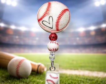 Baseball Badge Reel: Glitter Resin Swivel Clip