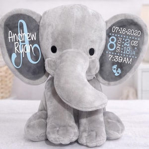 Personalized Birth Stat, Personalized Plush Elephant, Birth Announcement Keepsake